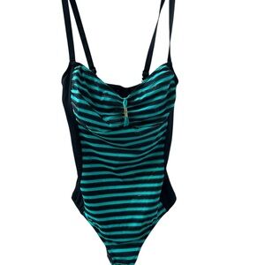 Prima Donna Black and Green Striped One Piece Swimsuit Small D Cup